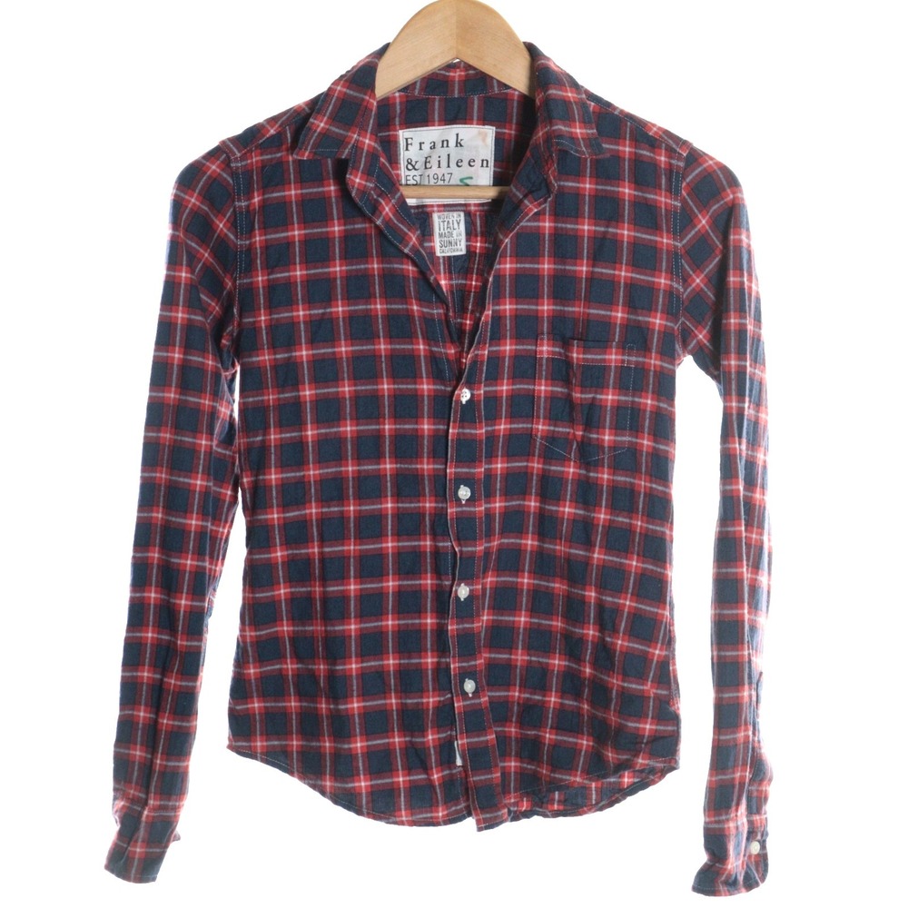 Frank‎ & Eileen Shirt Women Red Blue Plaid Minimalist Coastal Luxury Top XS